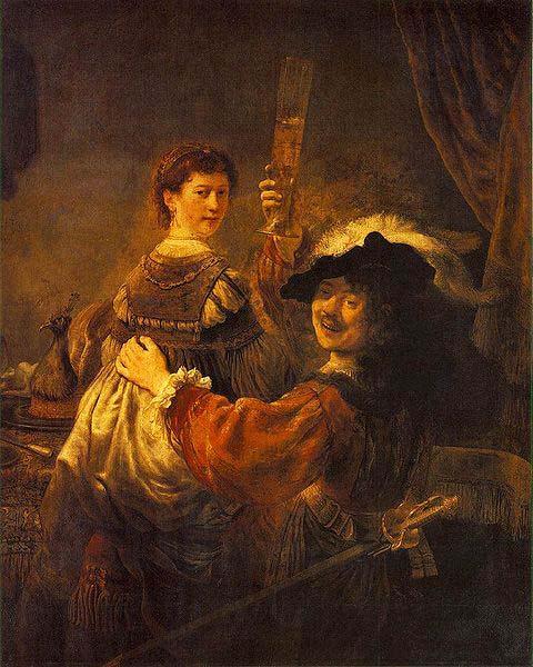 REMBRANDT Harmenszoon van Rijn Rembrandt and Saskia pose as The Prodigal Son in the Tavern oil painting image